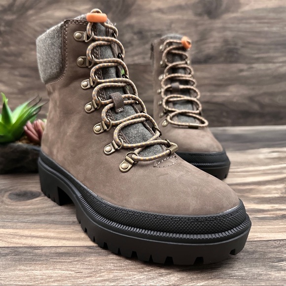 NIB Lucky Brand Eavan Lace Up Combat Boots Falcon Milled Nubuck Leather 8M - Picture 5 of 12